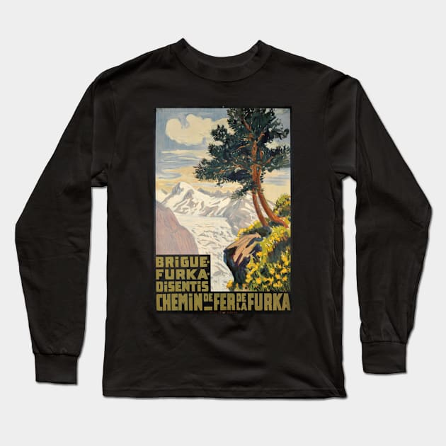 Brigue-Furka-Disentis, Chemin de Fer de la Furka,Travel poster Long Sleeve T-Shirt by BokeeLee